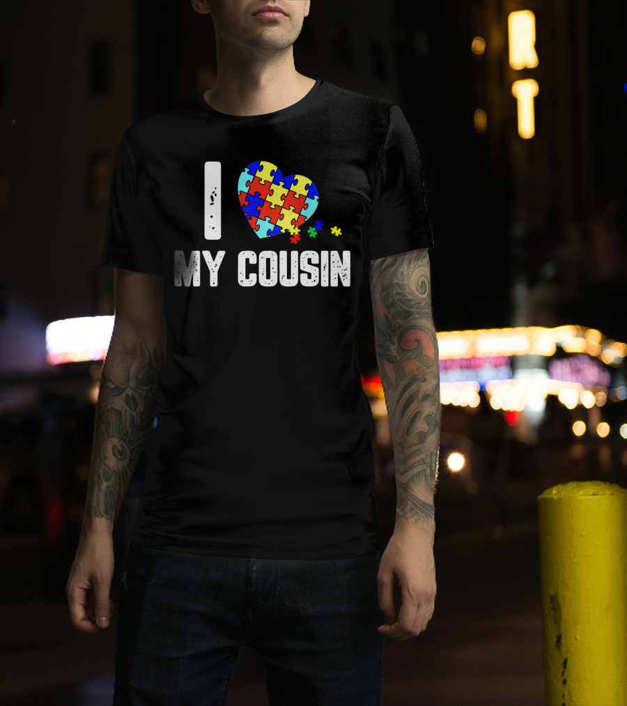 I Love My Cousin Heart Puzzle Autism Awareness T-Shirt
