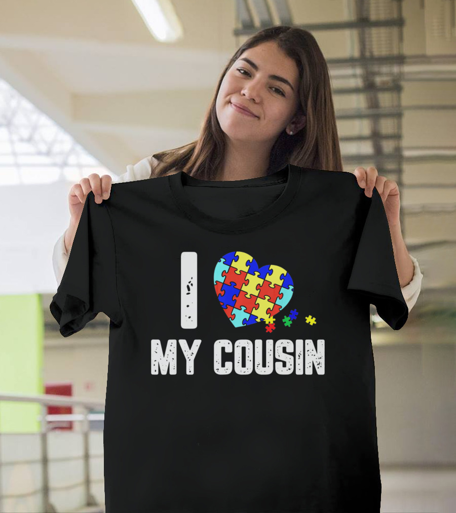 I Love My Cousin Heart Puzzle Autism Awareness T-Shirt