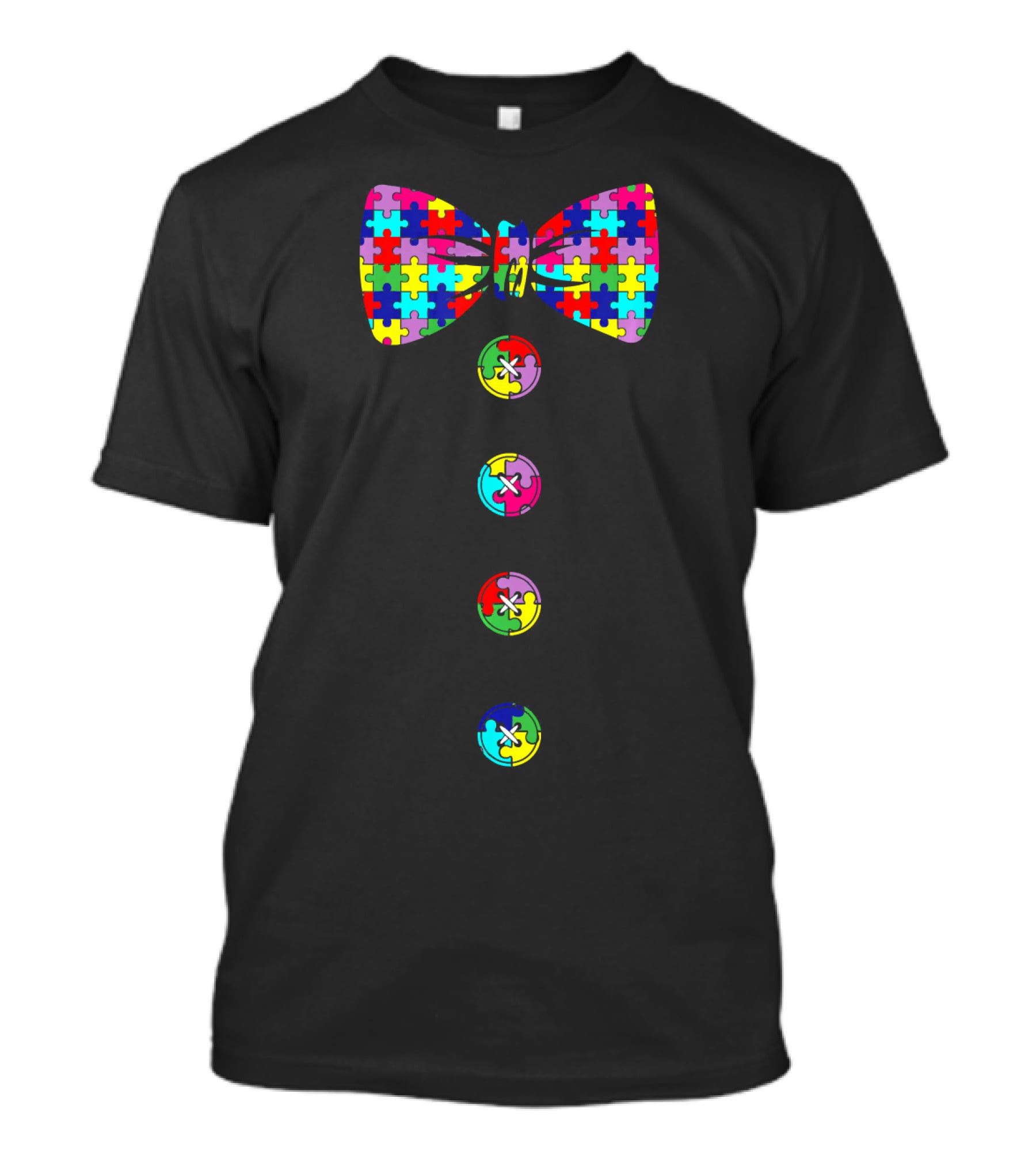 Autism Awareness Puzzle Bow Tie And Buttons T-Shirt