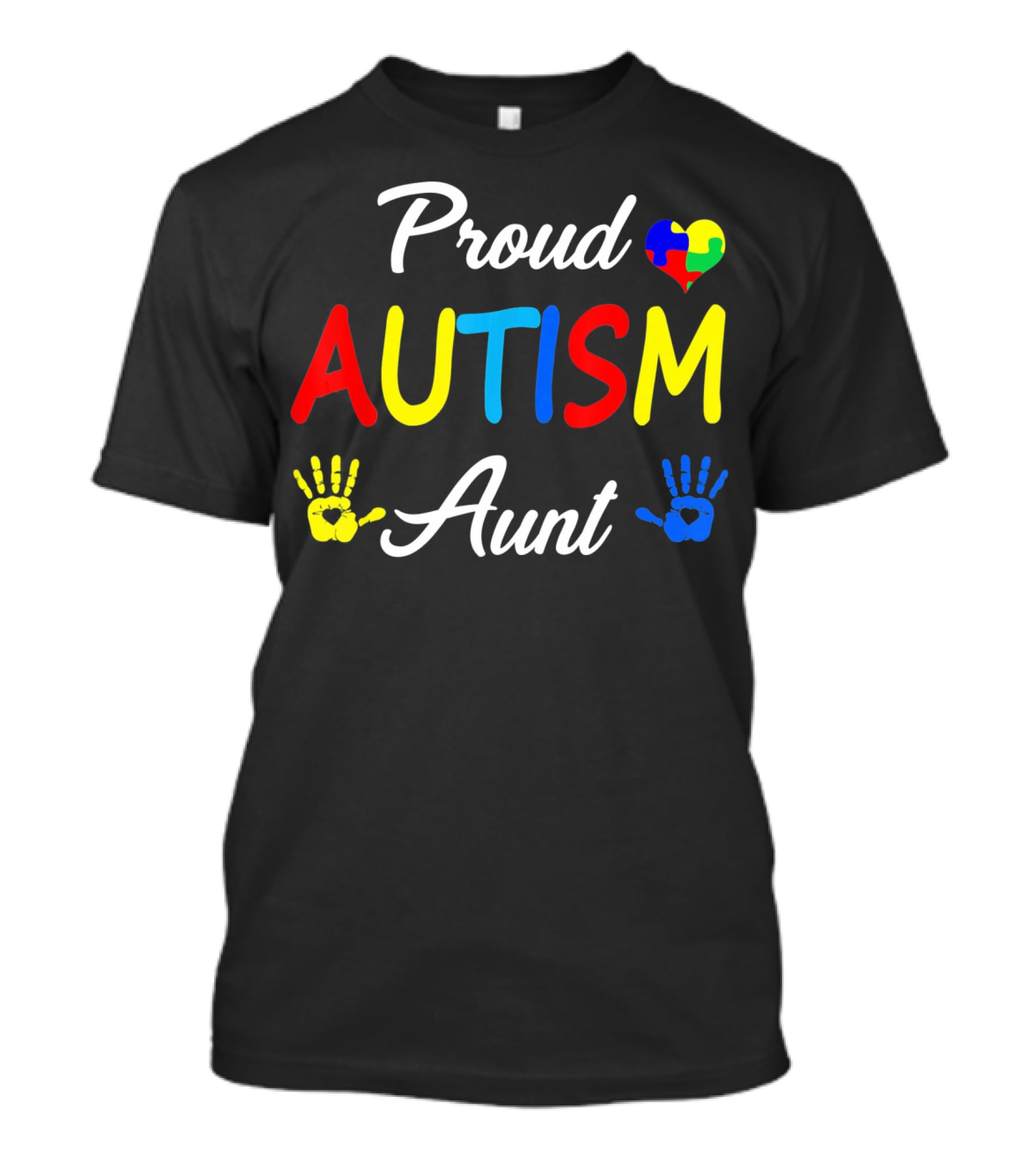 Proud Aunt Autism Awareness Family Handprint Heart Puzzle T-Shirt