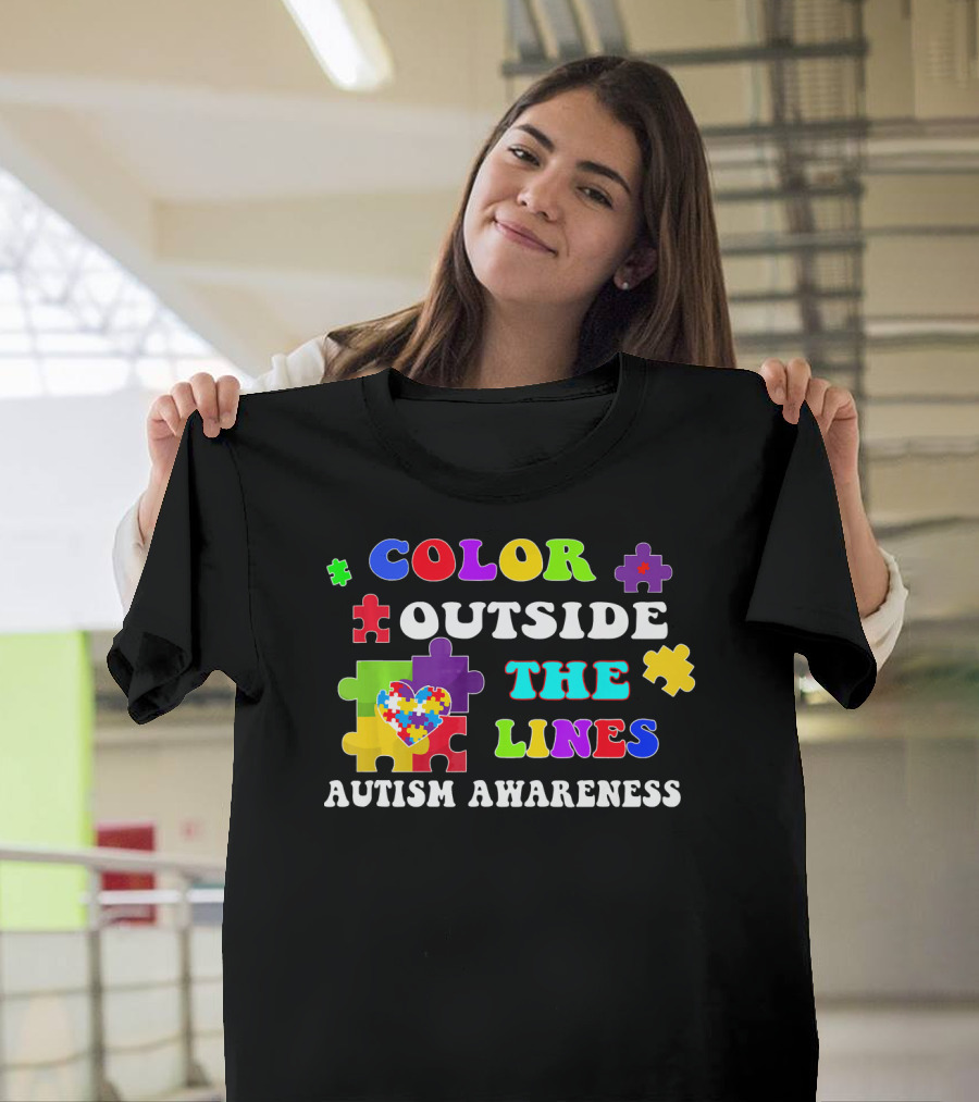 Color Outside the Lines Autism Awareness Puzzle Heart T-Shirt
