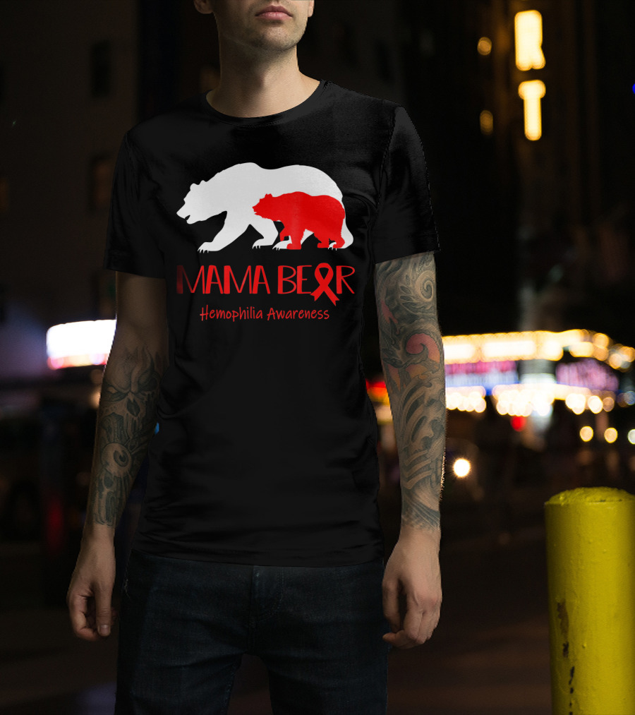 Mama Bear Hemophilia Awareness Red Ribbon Bears T-Shirt