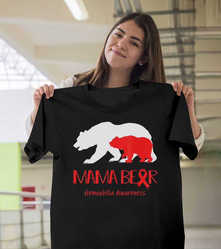 Mama Bear Hemophilia Awareness Red Ribbon Bears T-Shirt