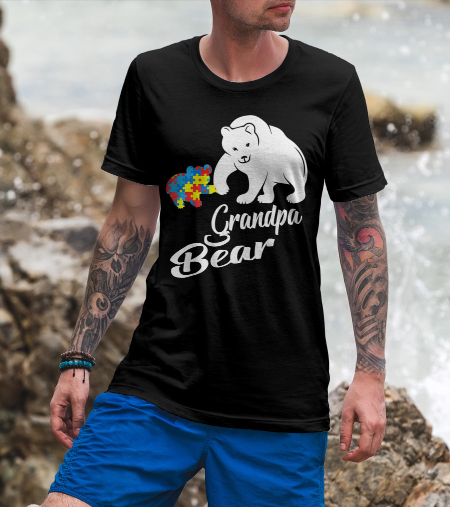 Grandpa Bear Autism Awareness Puzzle Bear T-Shirt