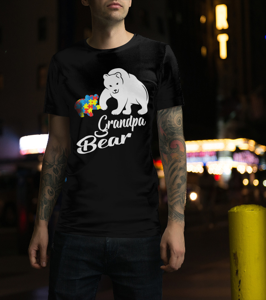 Grandpa Bear Autism Awareness Puzzle Bear T-Shirt