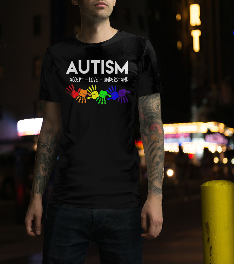 AUTISM Accept Love Understand Rainbow Handprints T-Shirt