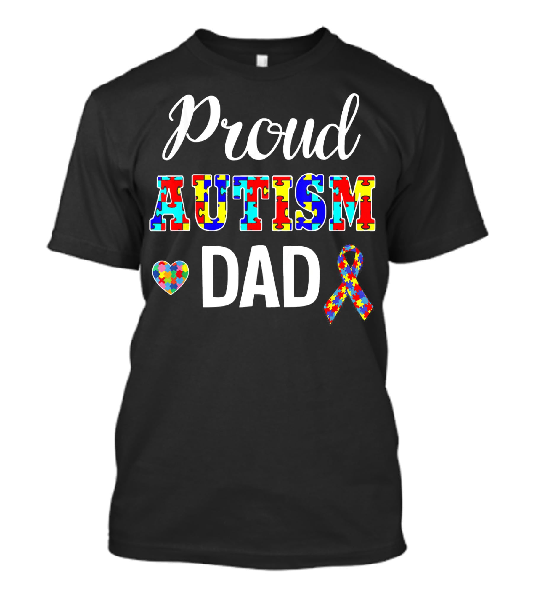 Proud Autism Dad With Puzzle Heart And Awareness T-Shirt