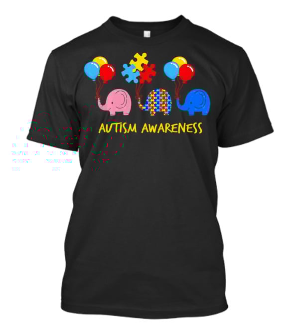Three Elephants Autism Awareness Balloons Puzzle Pieces T-Shirt