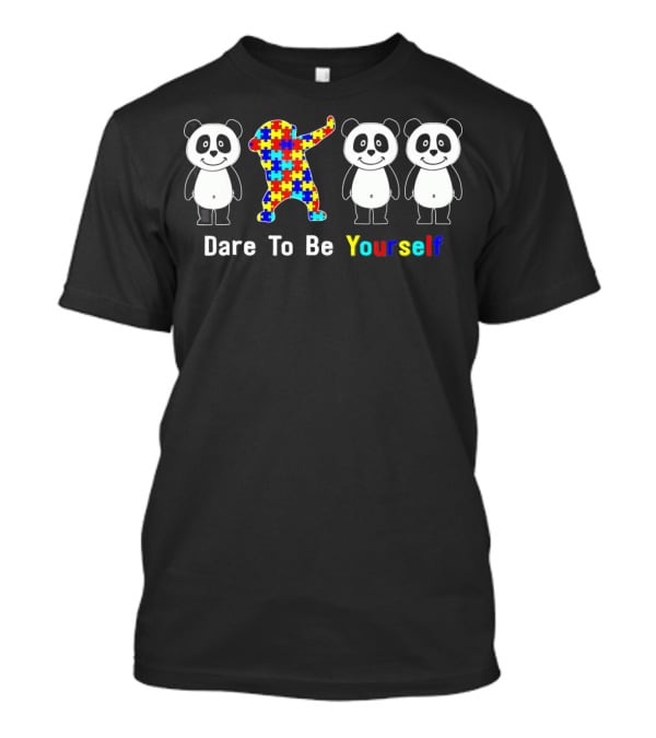 Dare To Be Yourself Autism Awareness Panda Puzzle Dabbing T-Shirt