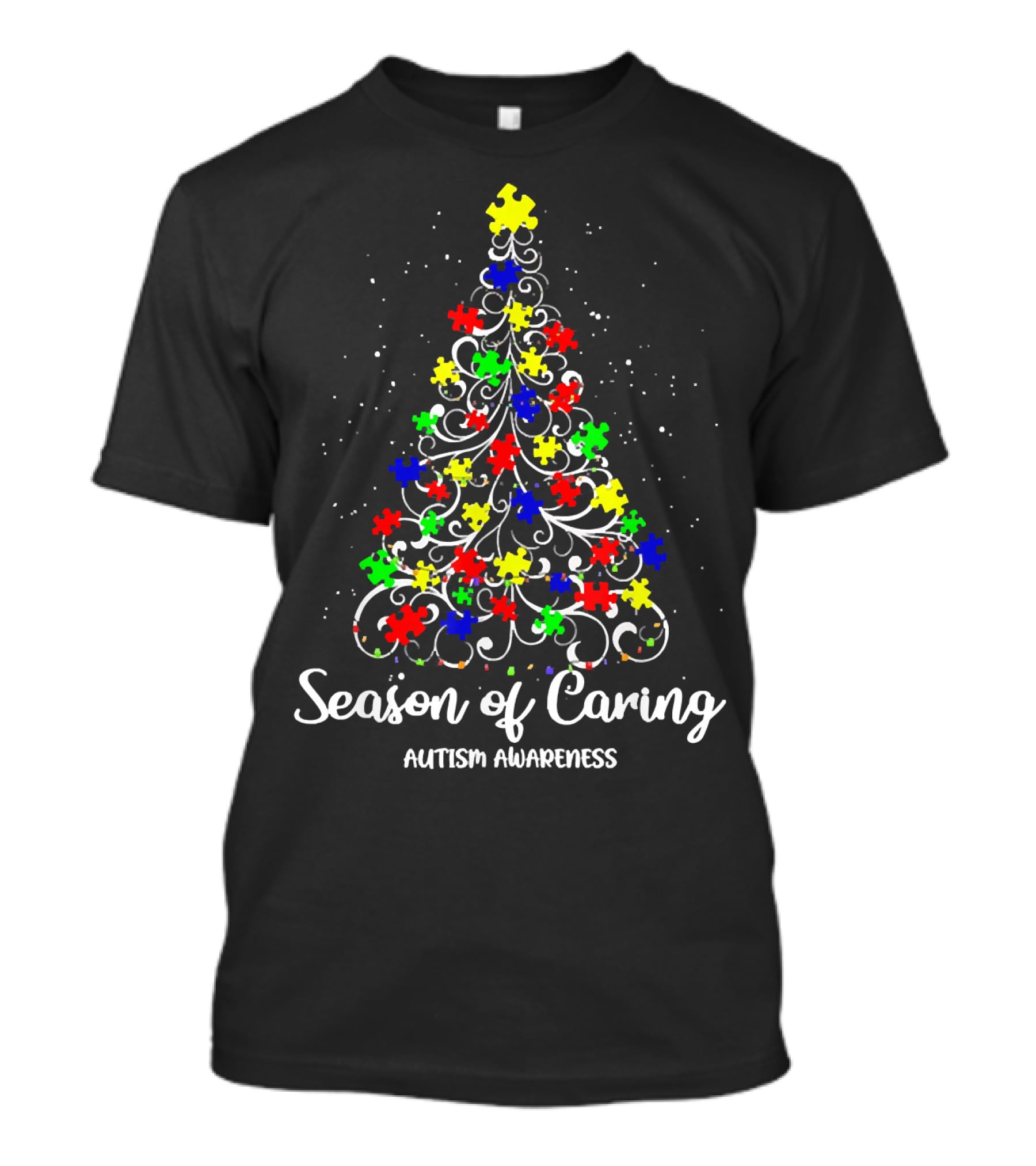 Season Of Caring Autism Awareness Puzzle Piece Christmas Tree T-Shirt