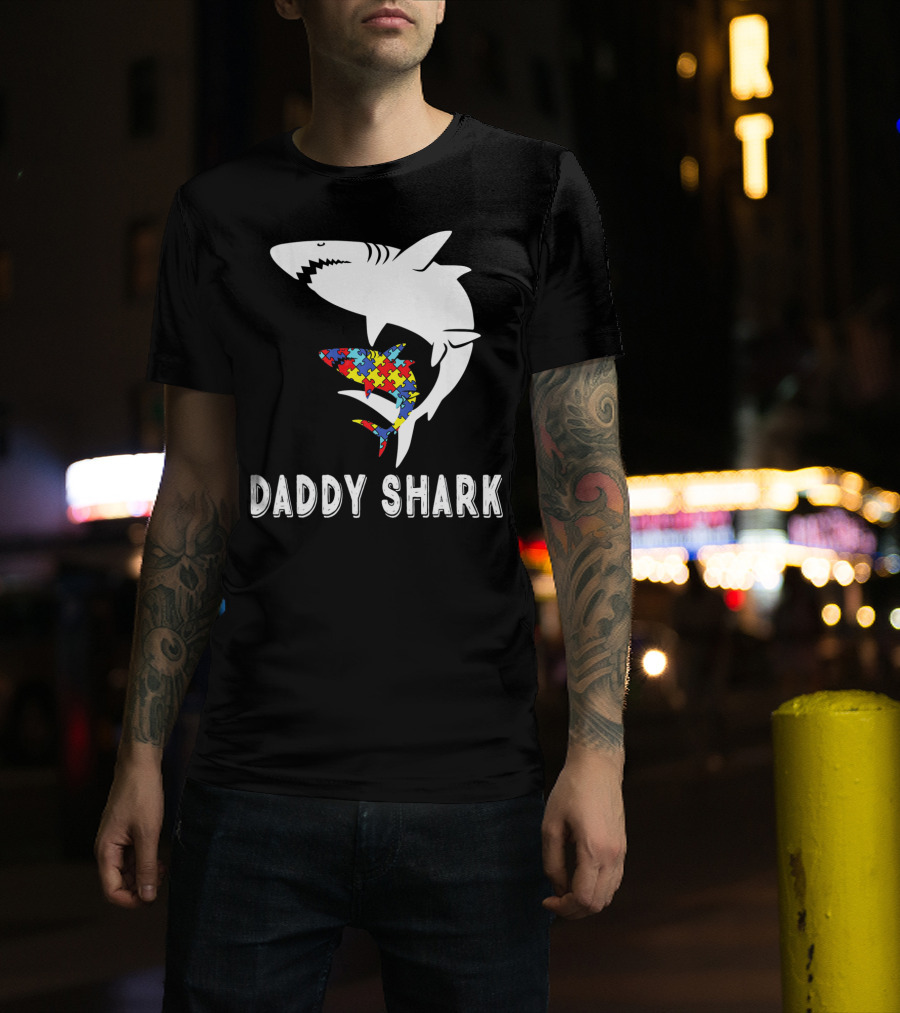 Daddy Shark Autism Awareness Puzzle Piece Sharks T-Shirt