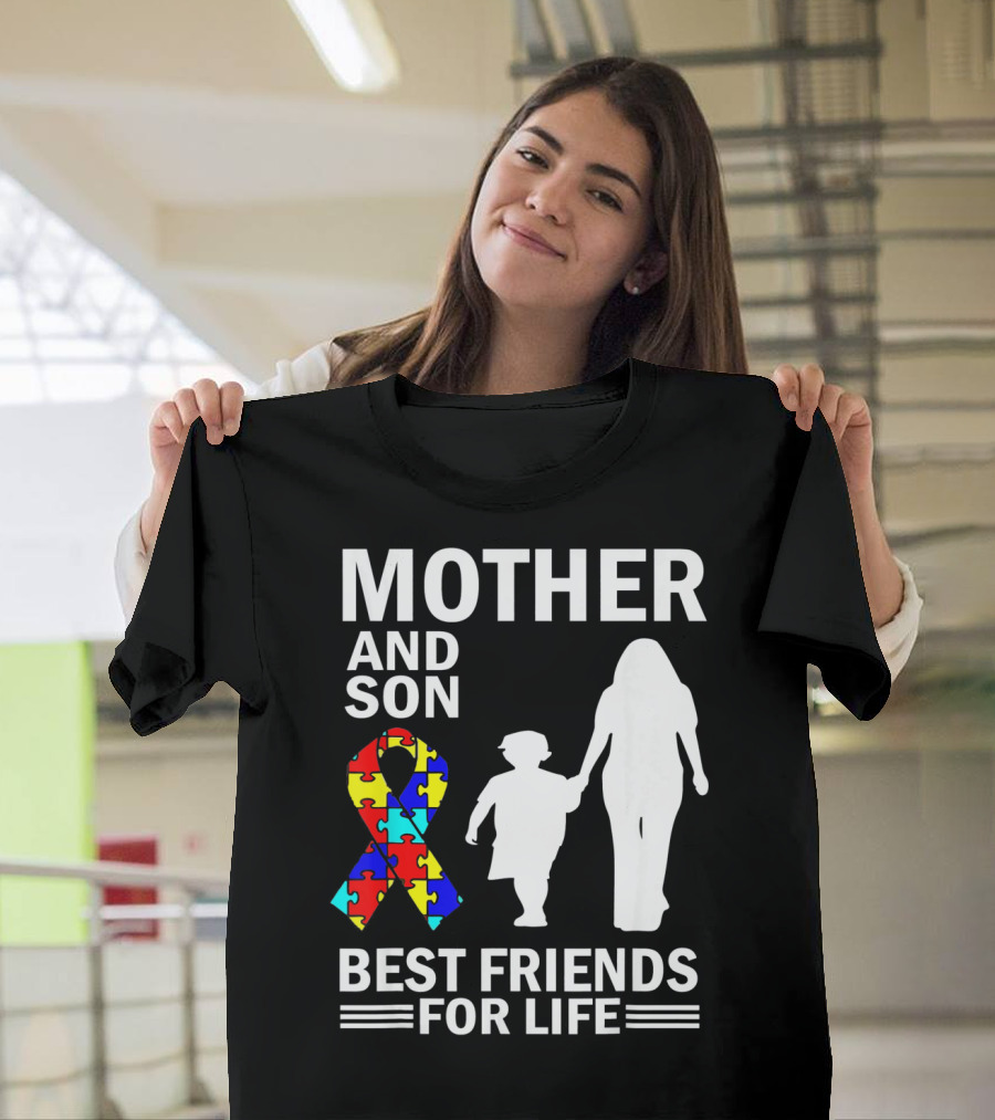 Mother And Son Autism Awareness Best Friends For Life Puzzle T-Shirt