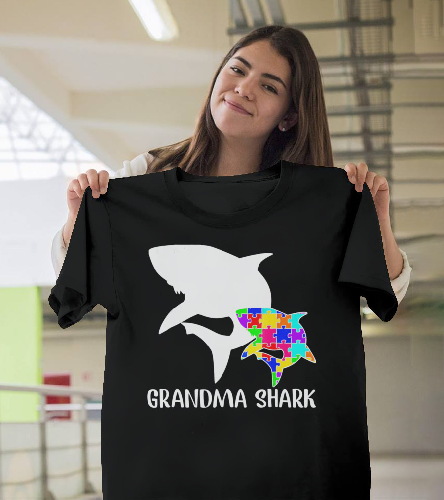 Grandma Shark Autism Awareness Puzzle Shark T-Shirt