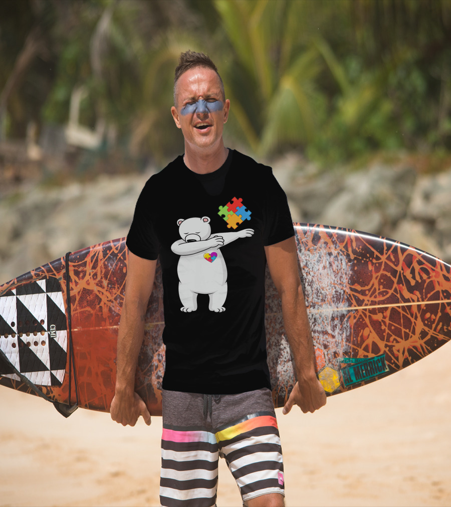 Dabbing Polar Bear Puzzle Piece Heart Autism Awareness T-Shirt