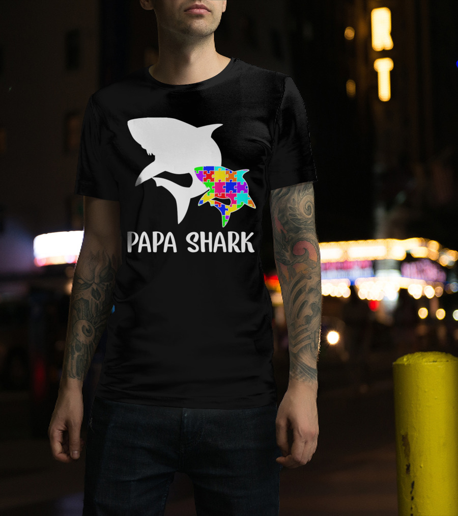Papa Shark Autism Awareness Puzzle Shark T-Shirt