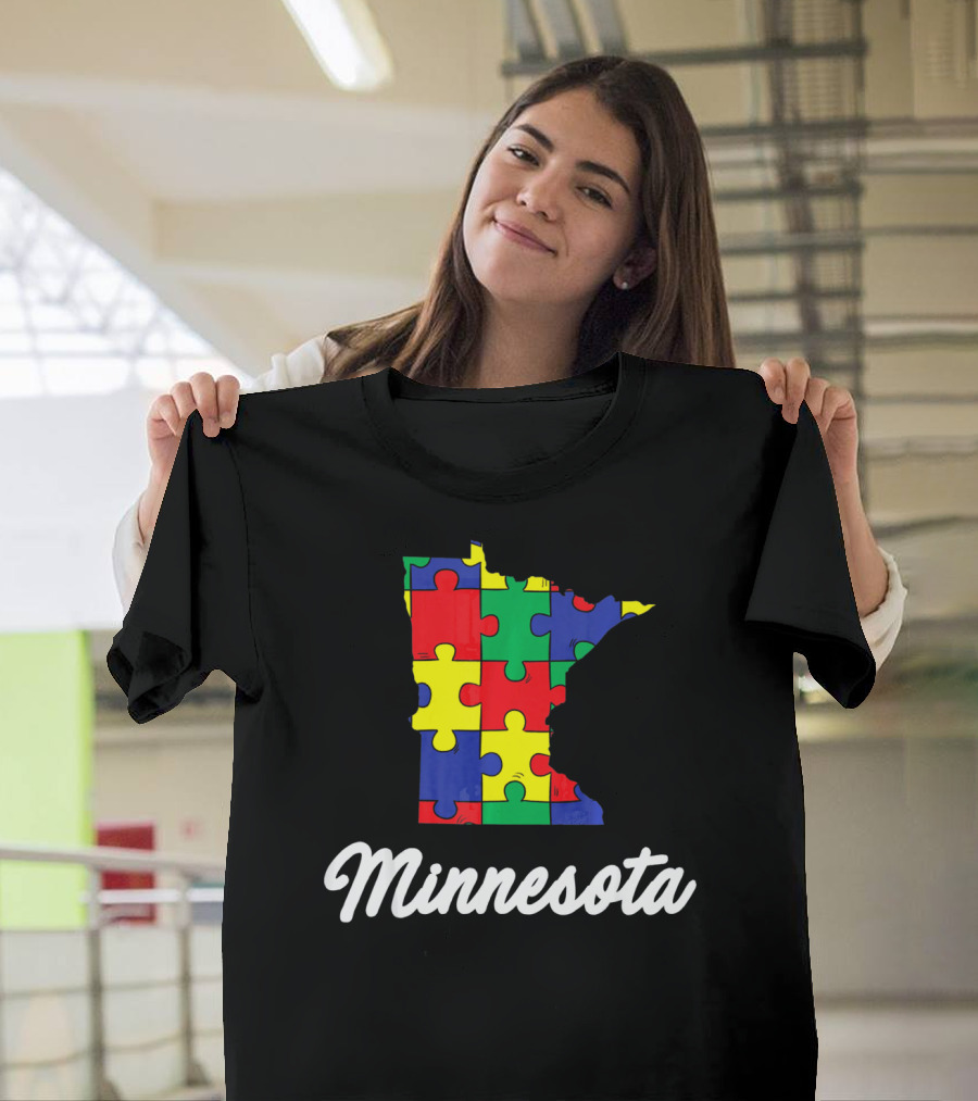 Minnesota Autism Awareness Puzzle Map T-Shirt