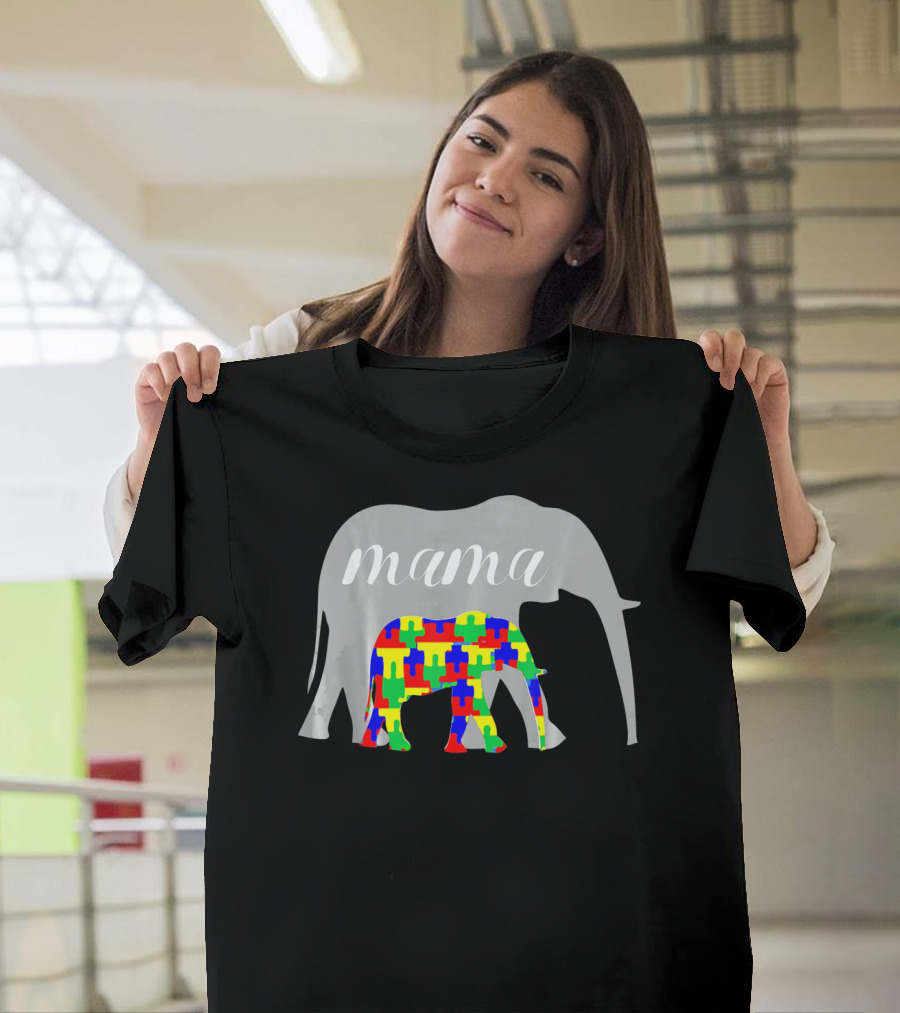 Mama Elephant Puzzle Autism Awareness T-Shirt