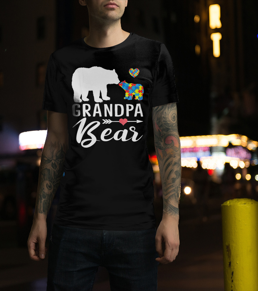 Grandpa Bear Autism Awareness Puzzle Heart Love T-Shirt