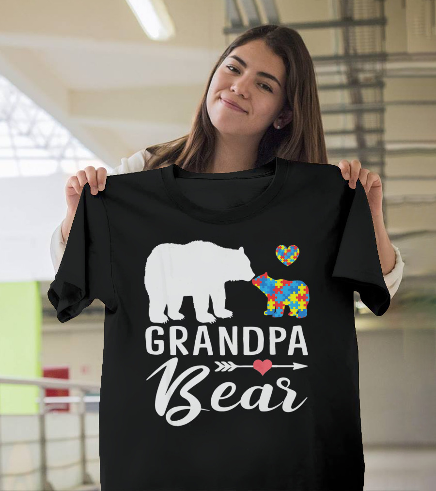 Grandpa Bear Autism Awareness Puzzle Heart Love T-Shirt