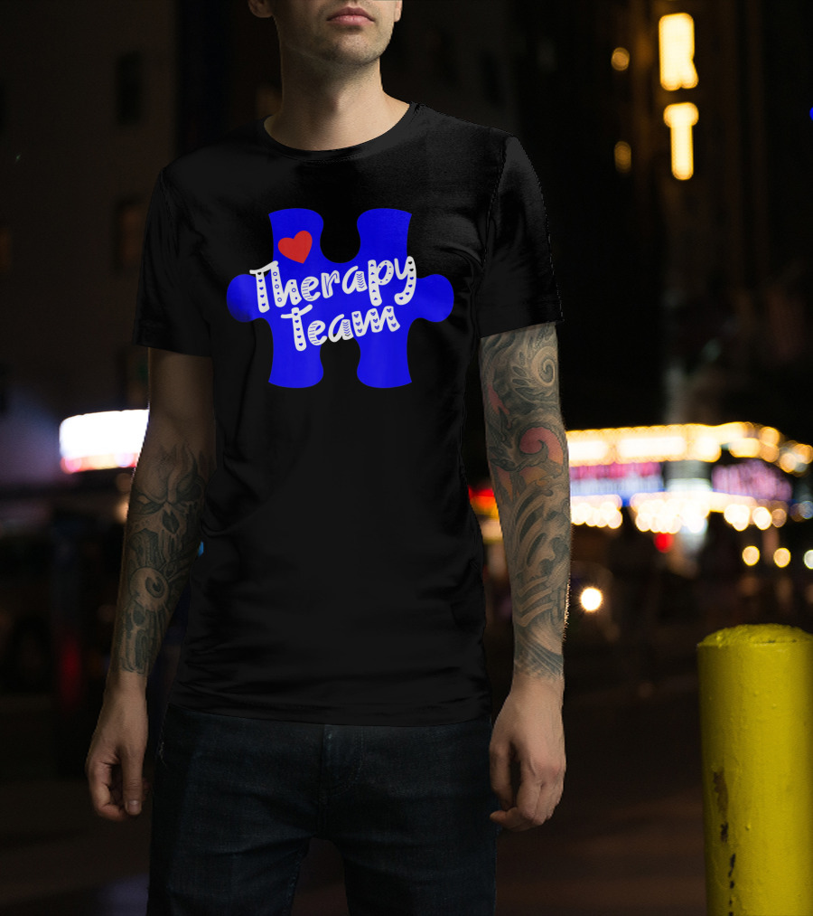 Therapy Team Blue Puzzle Heart Autism Awareness T-Shirt