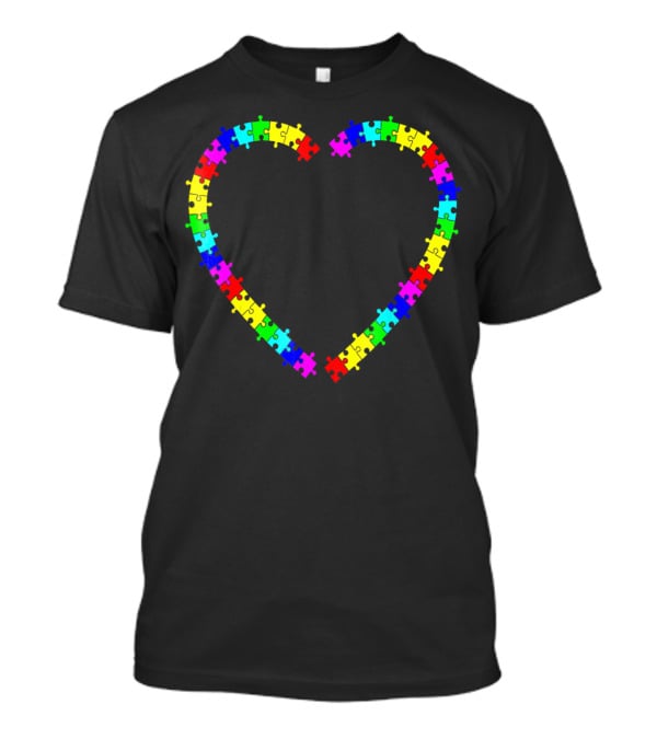 Autism Spectrum Awareness Puzzle Pieces Rainbow Heart T-Shirt