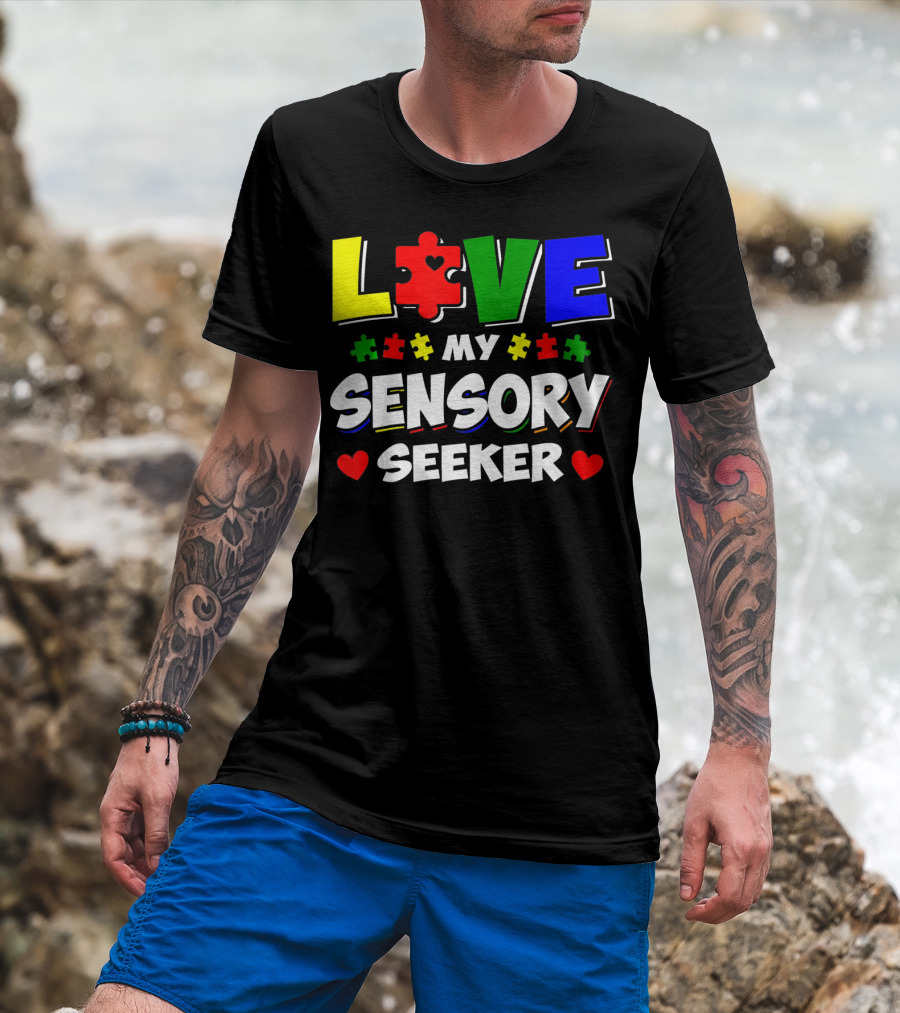 Love My Sensory Seeker Autism Awareness Day Puzzle T-Shirt