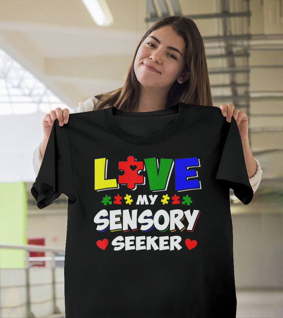 Love My Sensory Seeker Autism Awareness Day Puzzle T-Shirt