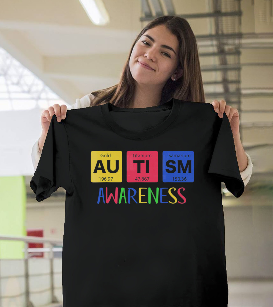 Autism Awareness Gold Titanium Samarium Periodic Elements T-Shirt