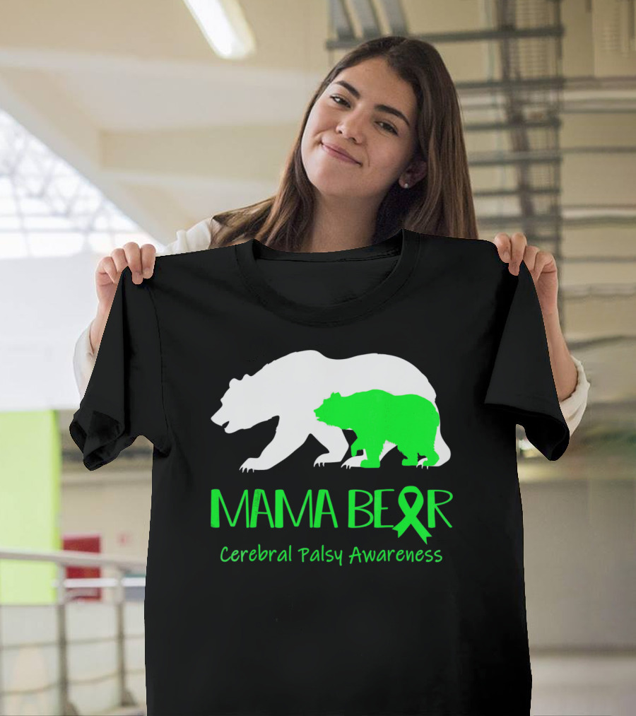 Mama Bear Cerebral Palsy Awareness Green Ribbon Bears T-Shirt