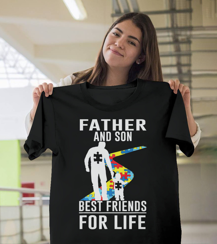 Father And Son Best Friends For Life Puzzle Piece Autism Awareness T-Shirt