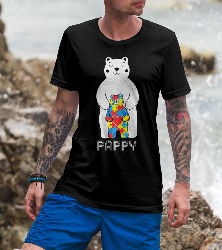 Pappy Bear Autism Awareness Love Puzzle Heart T-Shirt