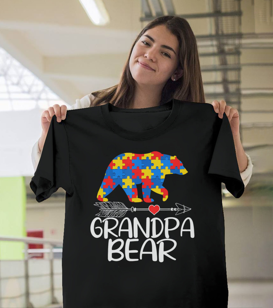 Grandpa Bear Autism Awareness Puzzle T-Shirt