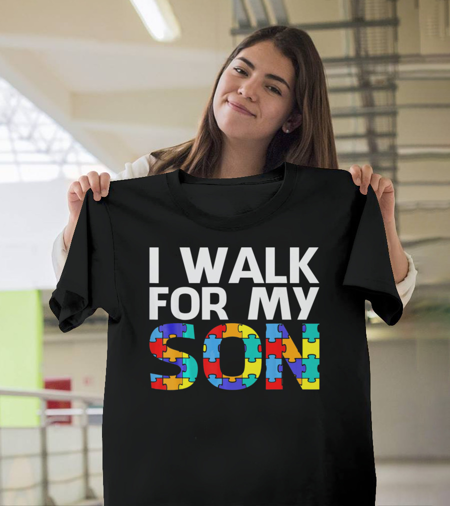 Autism Awareness I Walk For My Son Puzzle Piece T-Shirt