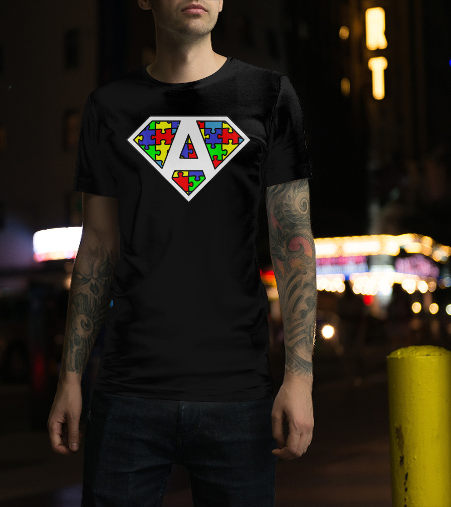 Autism Awareness Superhero Puzzle Shield Emblem T-Shirt