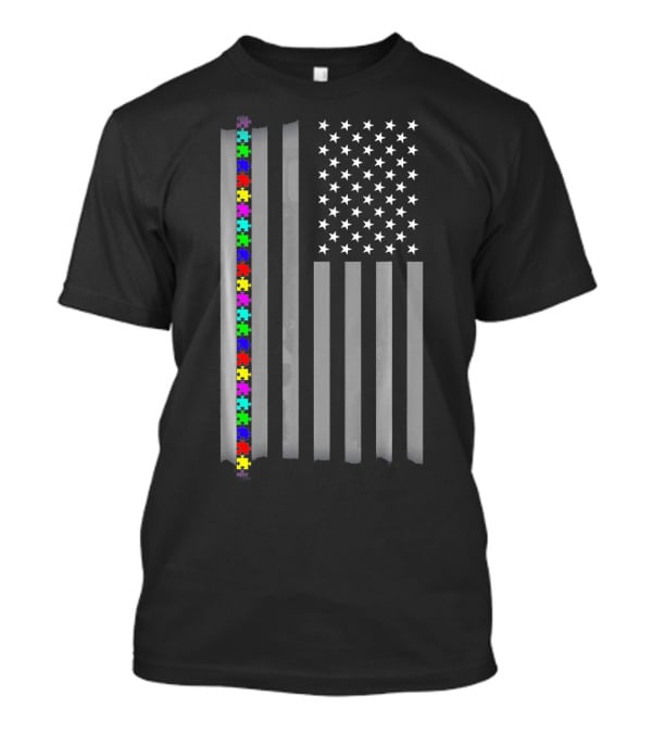 Autism Awareness Puzzles American Flag T-Shirt