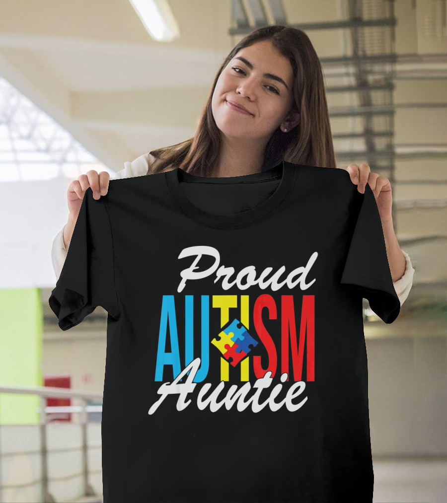 Proud Autism Auntie Puzzle Piece Awareness Support T-Shirt