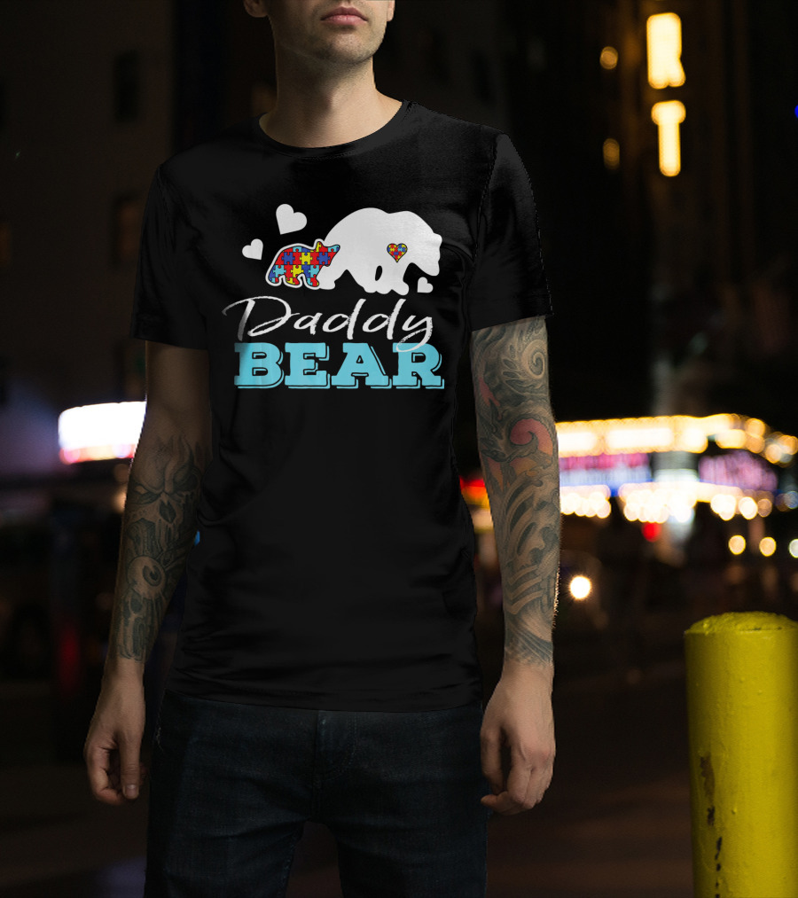 Daddy Bear Puzzle Heart Autism Awareness T-Shirt