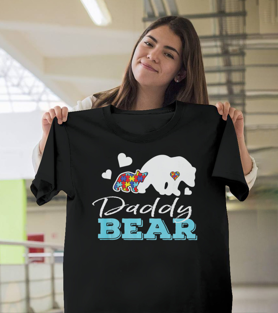 Daddy Bear Puzzle Heart Autism Awareness T-Shirt