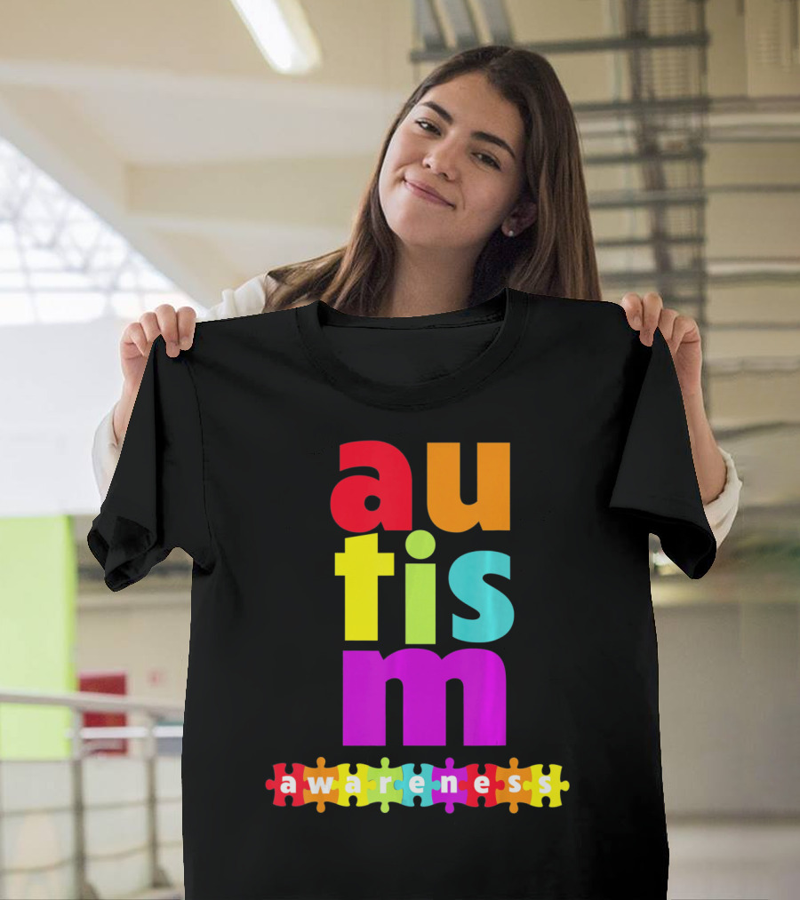 Autism Awareness Rainbow Puzzle Piece Autism Awareness T-Shirt