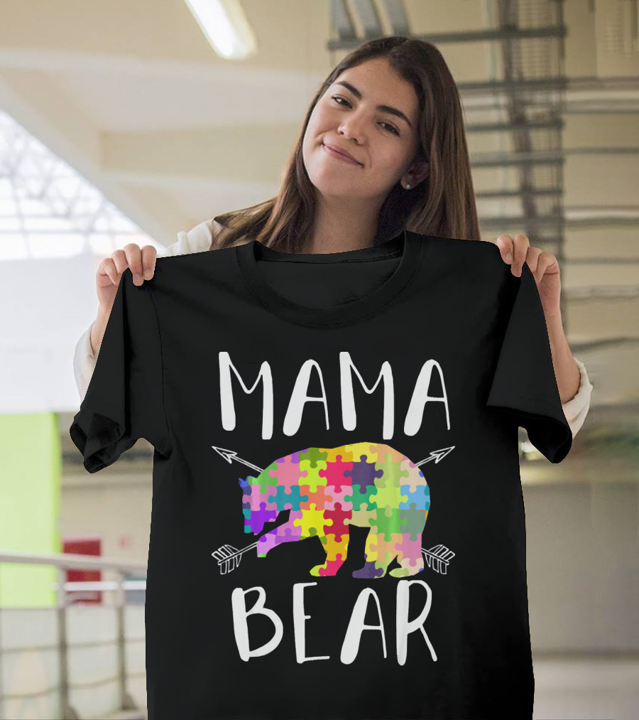 Mama Bear Autism Mom Awareness Puzzle Piece Arrows T-Shirt