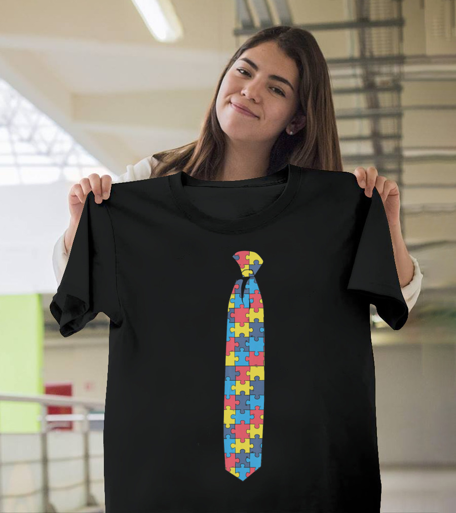 Unique Autism Awareness Day Puzzle Pattern TIE T-Shirt