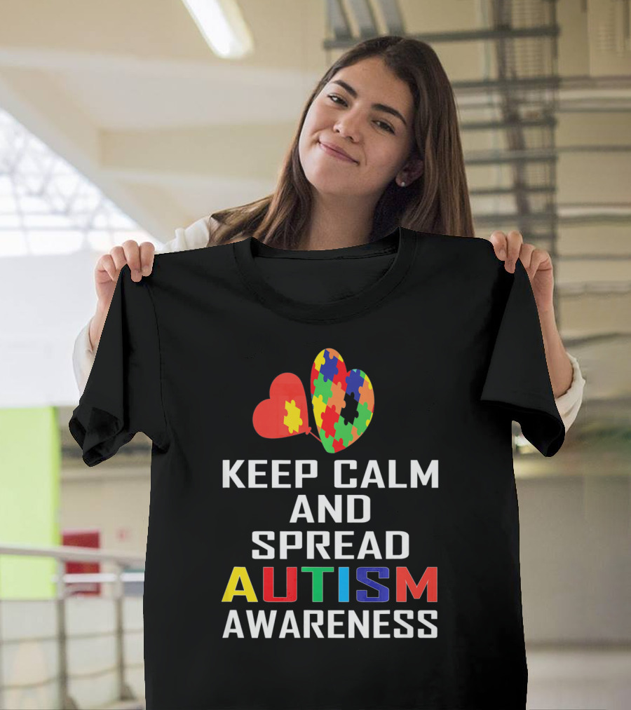 Keep Calm And Spread Autism Awareness Puzzle Heart T-Shirt
