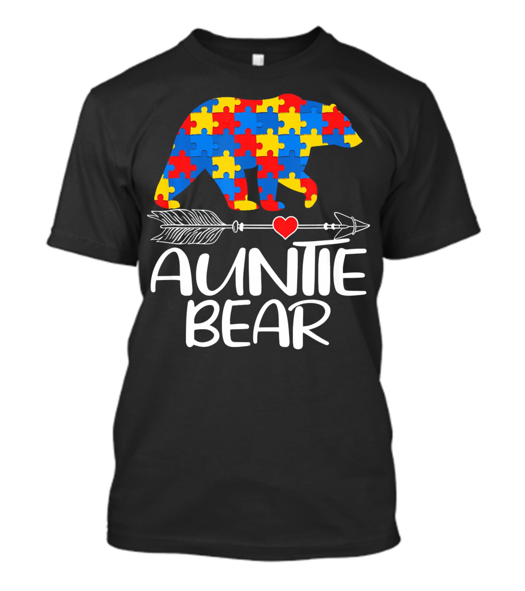 Autism Awareness Auntie Bear Puzzle Heart Arrow T-Shirt