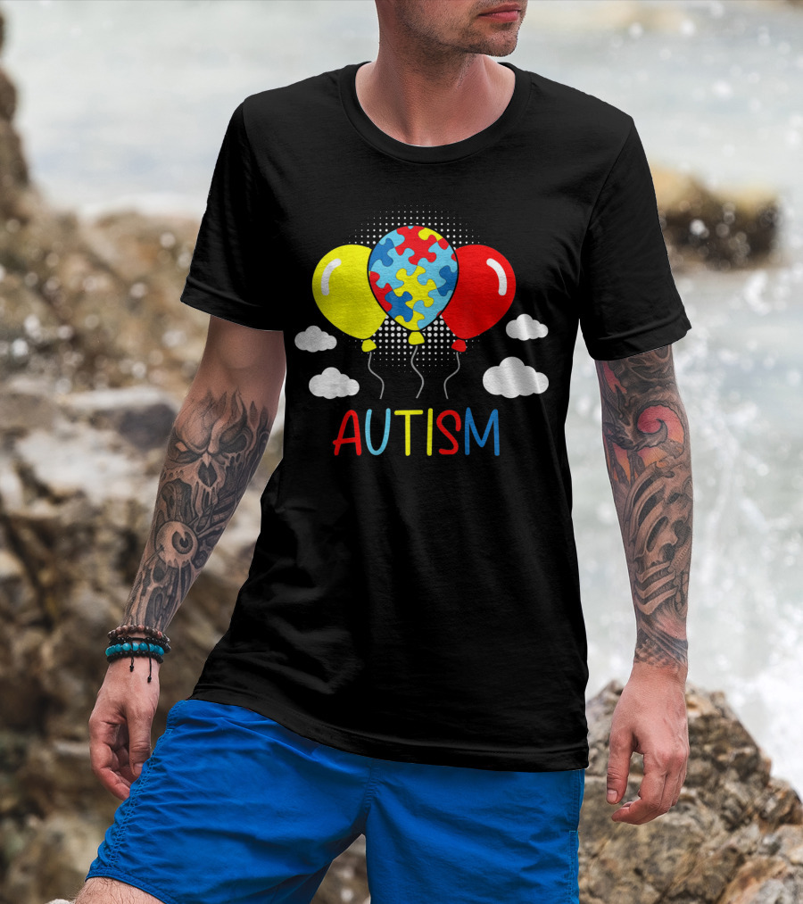 Autism Awareness Balloons Puzzle Clouds T-Shirt