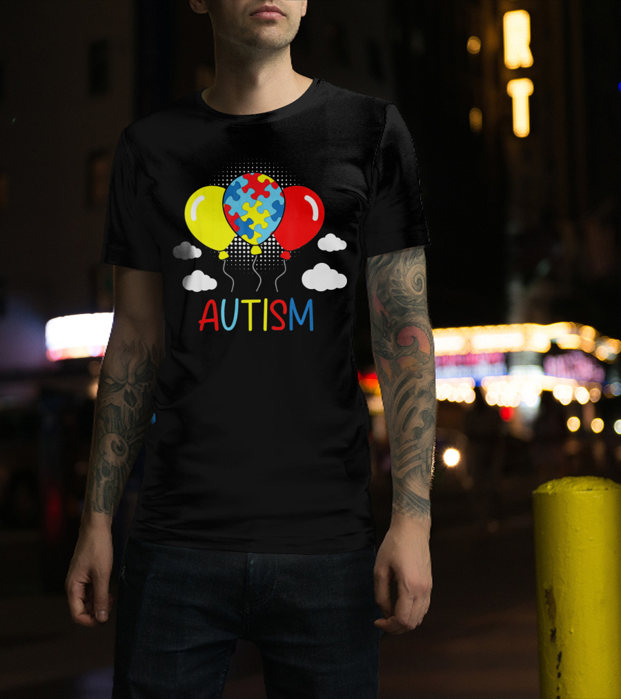 Autism Awareness Balloons Puzzle Clouds T-Shirt