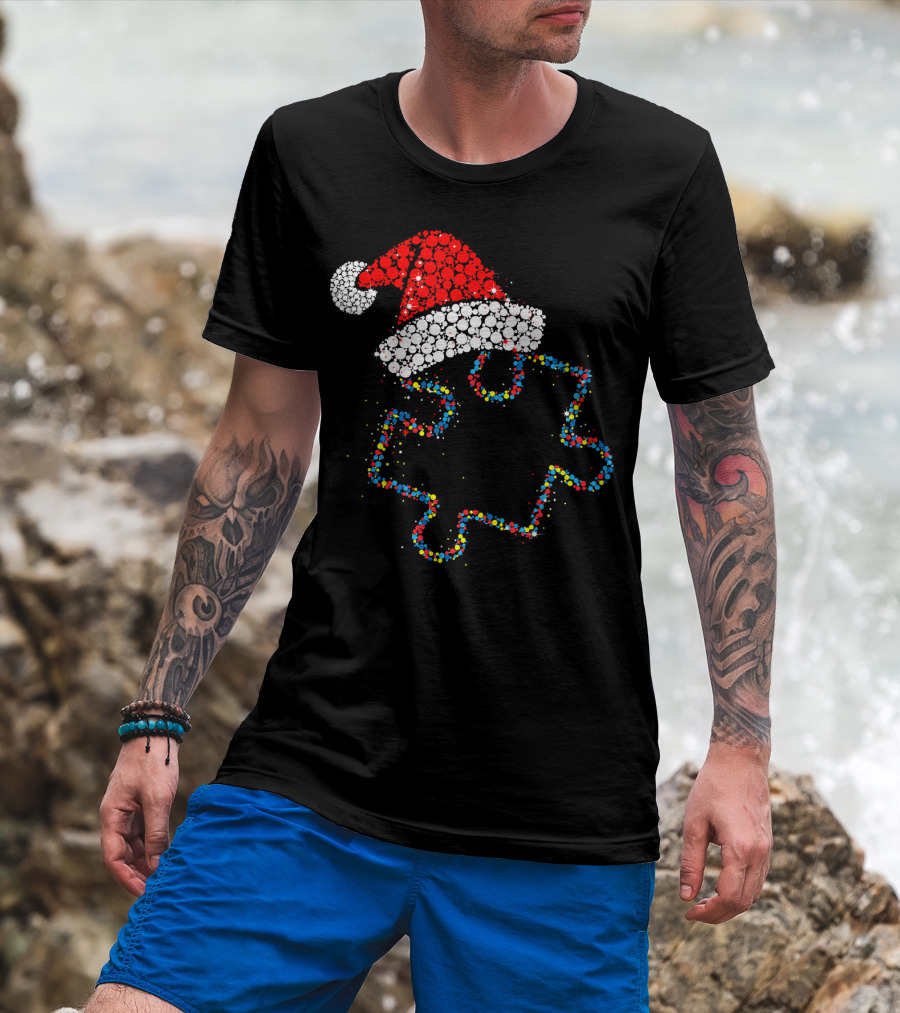 Puzzle Santa Merry Christmas Autism Awareness T-Shirt
