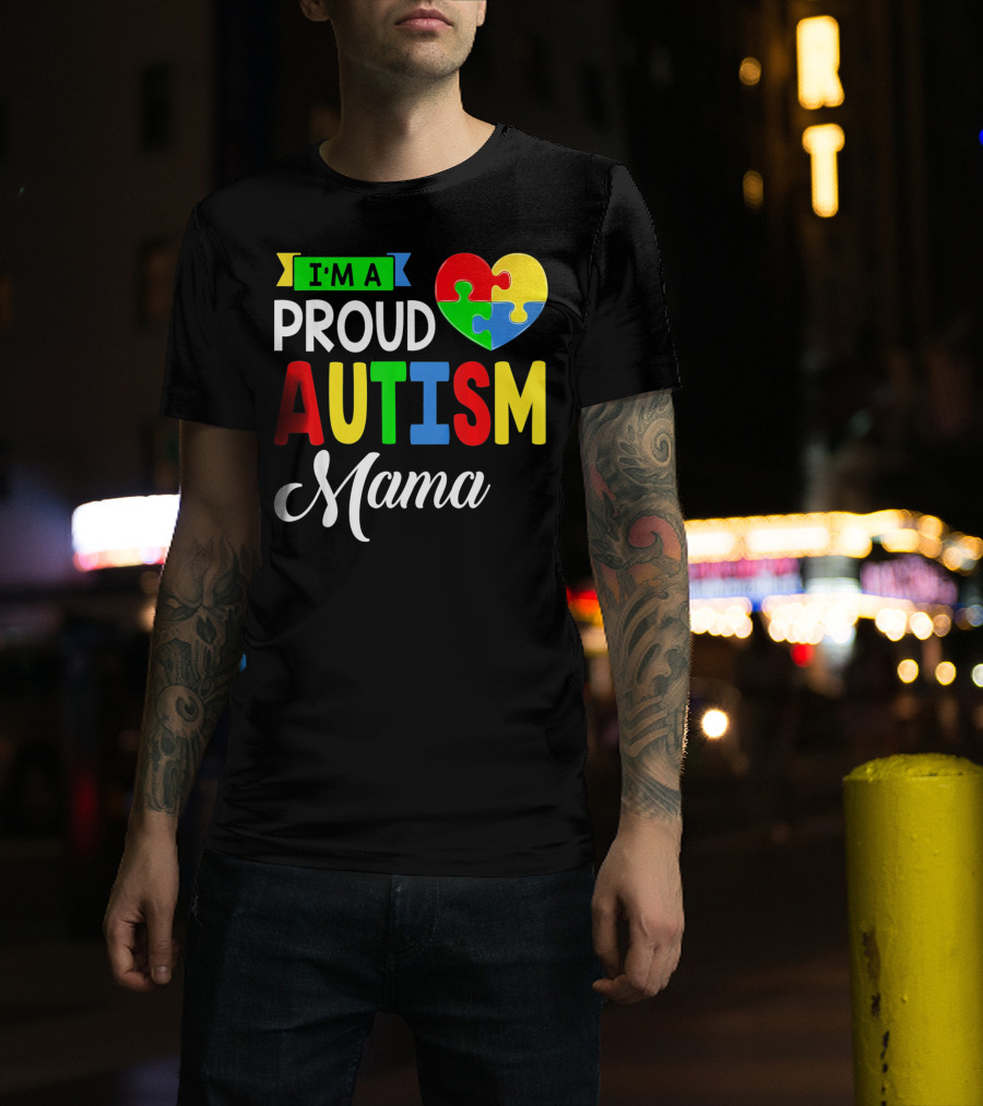 I'M A Proud Autism Mama Puzzle Heart Mamasaurus T-Shirt