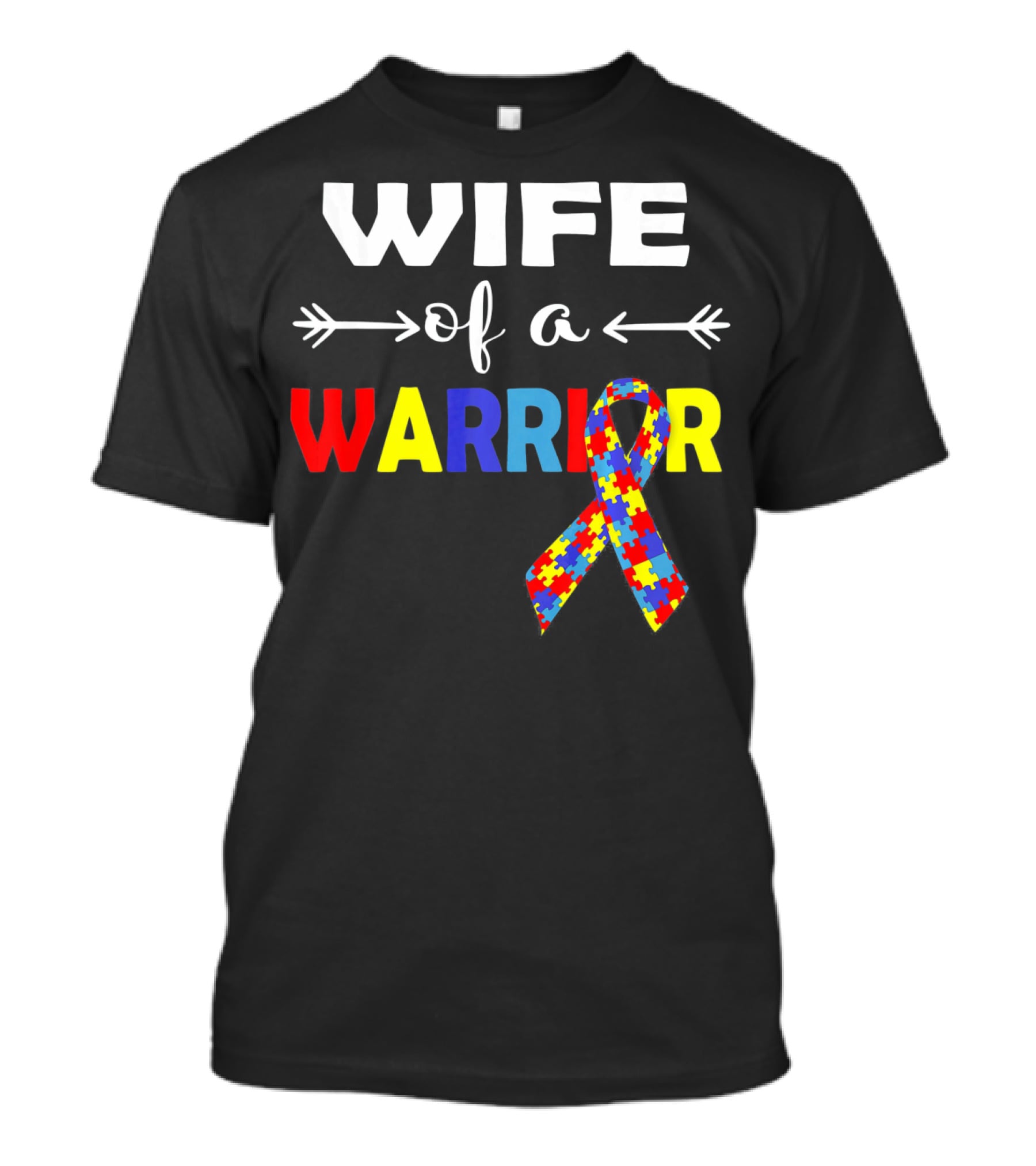 Wife Of A Warrior Autism Awareness Ribbon Puzzle T-Shirt