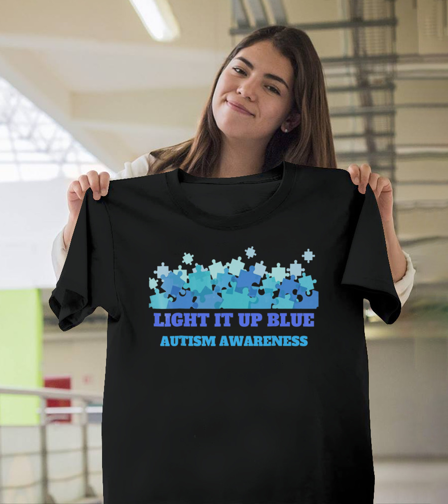 Light It Up Blue Autism Awareness Puzzle Pieces T-Shirt