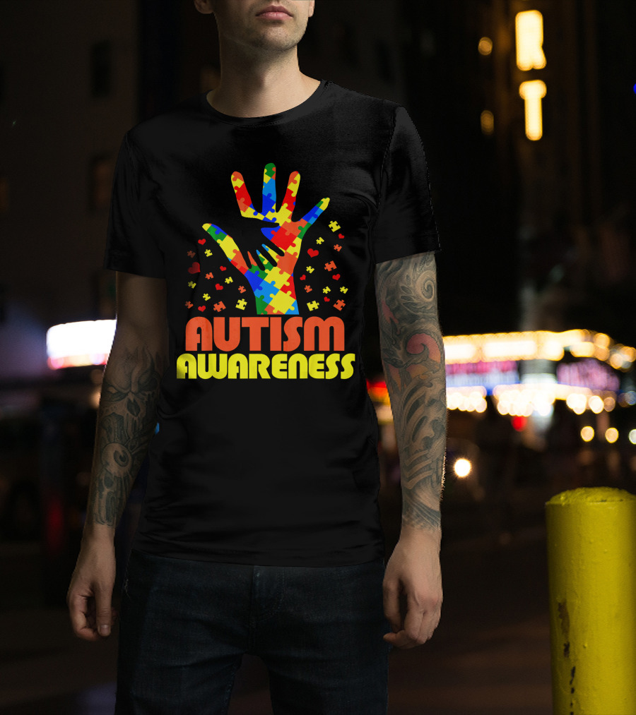 Autism Awareness Puzzle Piece Hand Son Daughter T-Shirt